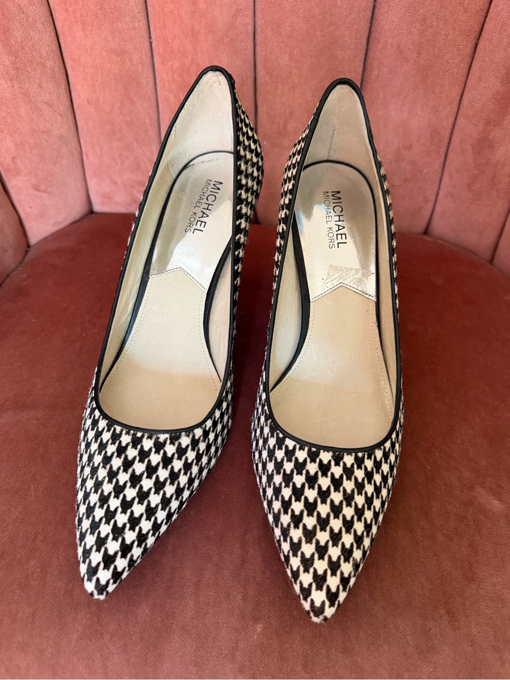 Michael Kors Black and White Houndstooth Pointed Pumps - Classic Two-Tone
